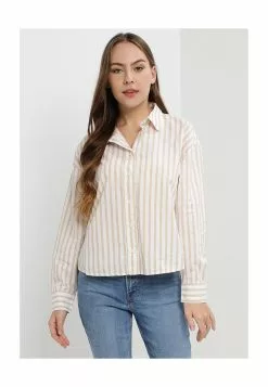 Old Navy Long-Sleeve Oversized Cropped Striped Boyfriend Shirt
