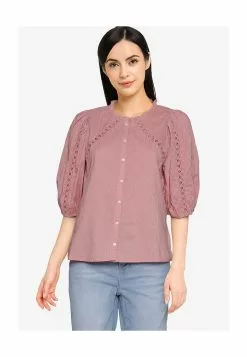 Old Navy Puff Sleeves Blouse with Lace Trim and Textured Polka Dots