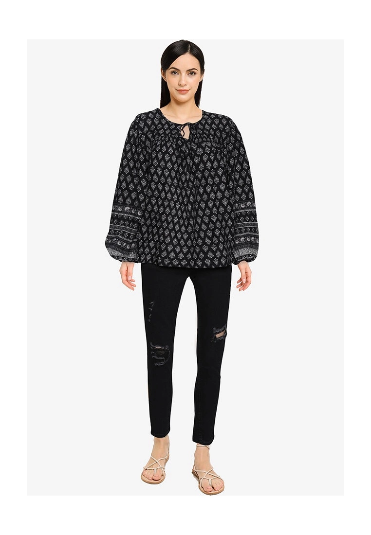 Old Navy Split Neck Border Print Boho Blouse 6 Old Navy Split Neck Border Print Boho Blouse - Billede 4