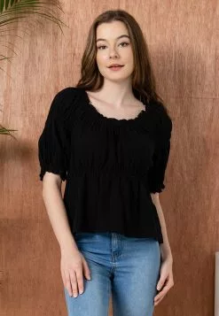 Old Navy Puff Sleeves Shirred Babydoll Blouse -Cykler Salgsbutik old navy 3358 9875626 5