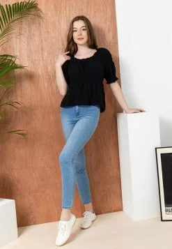 Old Navy Puff Sleeves Shirred Babydoll Blouse -Cykler Salgsbutik old navy 3363 9875626 8