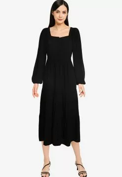 Old Navy Long-Sleeves Button-Down Tiered Midi Swing Dress