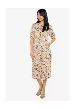 Old Navy Puff Sleeve Crew Neck Tiered Midi Dress