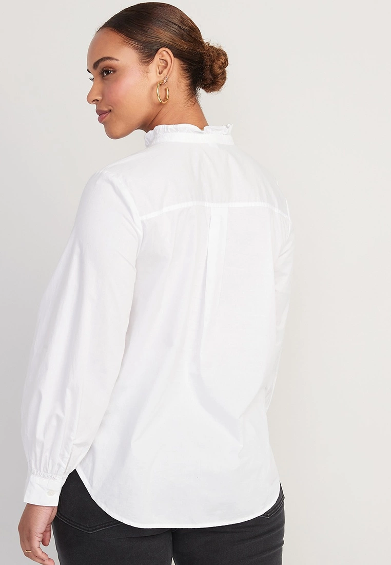 Old Navy Ruffle-Trimmed Pintucked Collarless Tuxedo Shirt 4 Old Navy Ruffle-Trimmed Pintucked Collarless Tuxedo Shirt - Billede 2