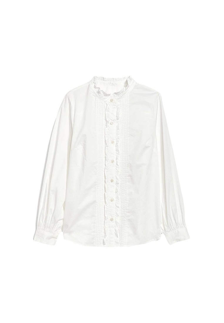 Old Navy Ruffle-Trimmed Pintucked Collarless Tuxedo Shirt 6 Old Navy Ruffle-Trimmed Pintucked Collarless Tuxedo Shirt - Billede 4