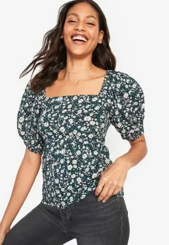Old Navy Puff-Sleeves Smocked Floral-Print Swing Blouse