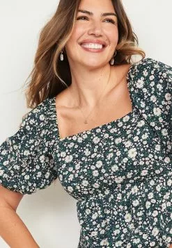 Old Navy Puff-Sleeves Smocked Floral-Print Swing Blouse -Cykler Salgsbutik old navy 4789 7781106 4