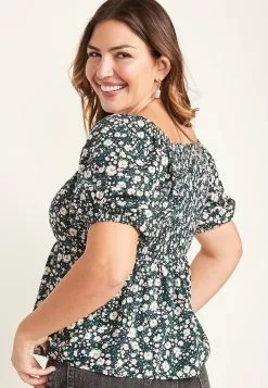 Old Navy Puff-Sleeves Smocked Floral-Print Swing Blouse -Cykler Salgsbutik old navy 4794 7781106 6