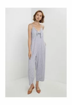 Old Navy Striped Smocked Cropped Knotted Linen-Blend Cami Jumpsuit