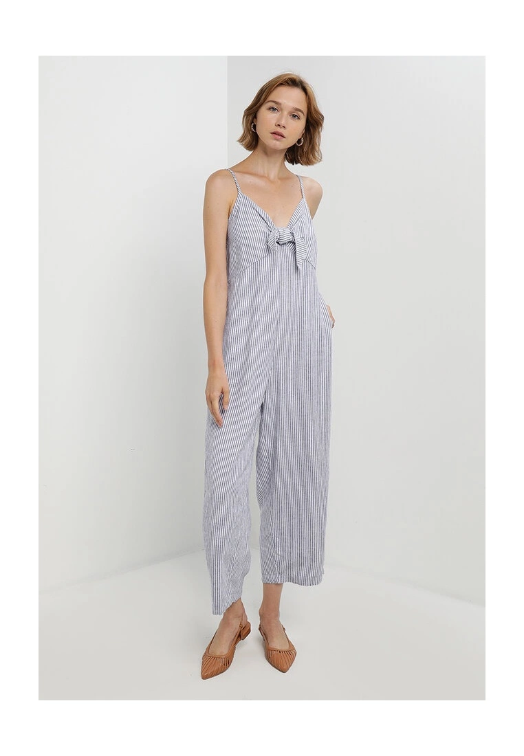 Old Navy Striped Smocked Cropped Knotted Linen-Blend Cami Jumpsuit 3 Old Navy Striped Smocked Cropped Knotted Linen-Blend Cami Jumpsuit