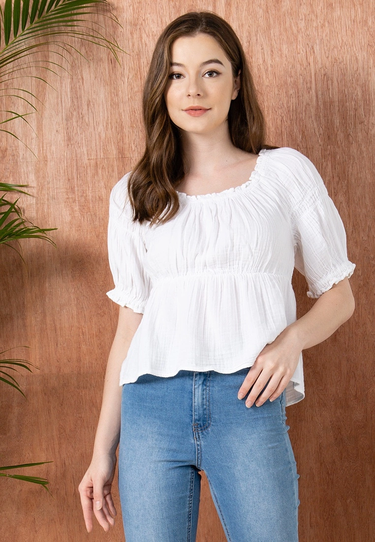 Old Navy Puff Sleeves Shirred Babydoll Blouse 7 Old Navy Puff Sleeves Shirred Babydoll Blouse - Billede 5