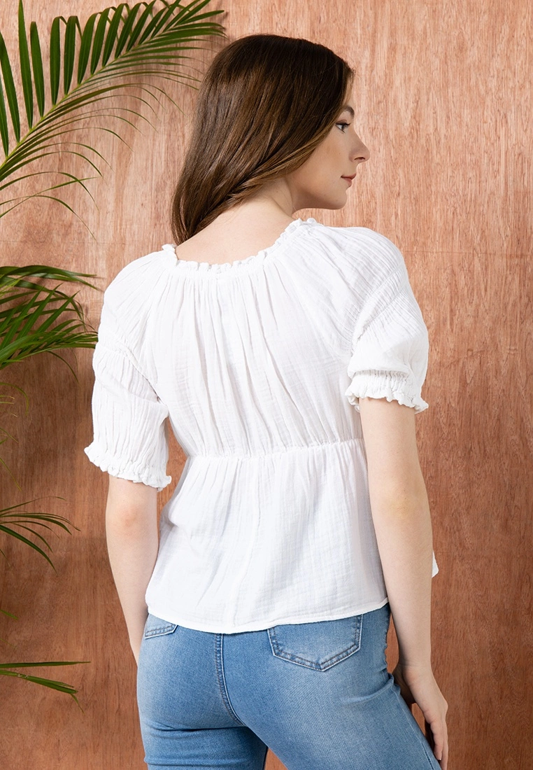 Old Navy Puff Sleeves Shirred Babydoll Blouse 8 Old Navy Puff Sleeves Shirred Babydoll Blouse - Billede 6