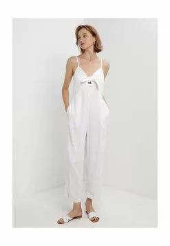 Old Navy Cropped Smocked Knotted Linen-Blend Wide-Leg Cami Jumpsuit