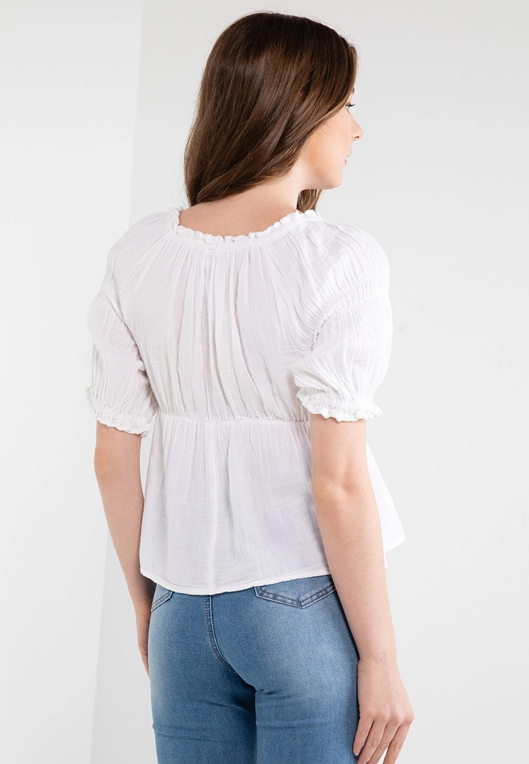 Old Navy Puff Sleeves Shirred Babydoll Blouse 4 Old Navy Puff Sleeves Shirred Babydoll Blouse - Billede 2