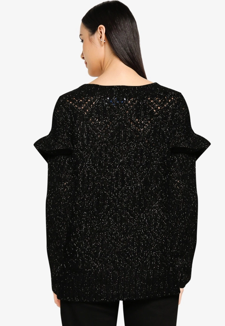 Old Navy Femme Pointelle Ruffle Lurex Sweater 4 Old Navy Femme Pointelle Ruffle Lurex Sweater - Billede 2