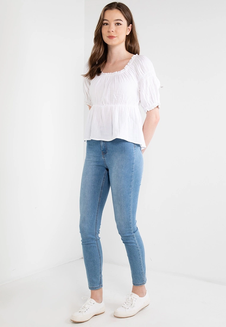 Old Navy Puff Sleeves Shirred Babydoll Blouse 6 Old Navy Puff Sleeves Shirred Babydoll Blouse - Billede 4