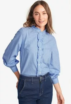 Old Navy Ruffle-Trimmed Striped Collarless Tuxedo Shirt