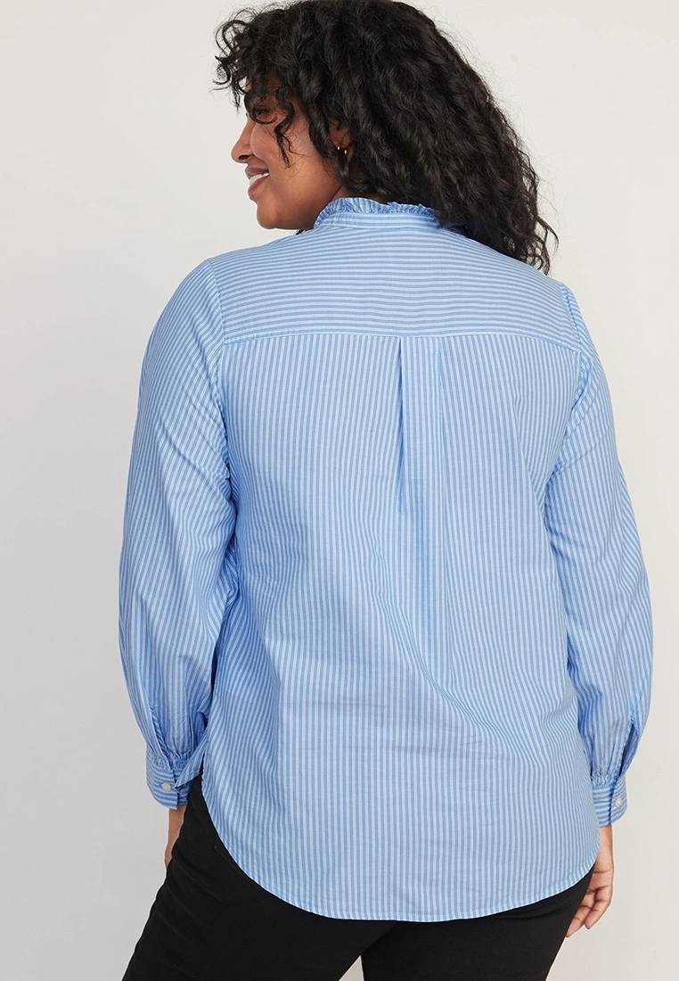 Old Navy Ruffle-Trimmed Striped Collarless Tuxedo Shirt 7 Old Navy Ruffle-Trimmed Striped Collarless Tuxedo Shirt - Billede 5