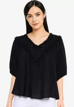 Old Navy Oversized Ruffled Cutwork Short-Sleeves Blouse
