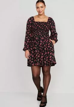 Old Navy Fit & Flare Puff-Sleeves Floral Smocked Mini Dress -Cykler Salgsbutik old navy 9080 9402936 4