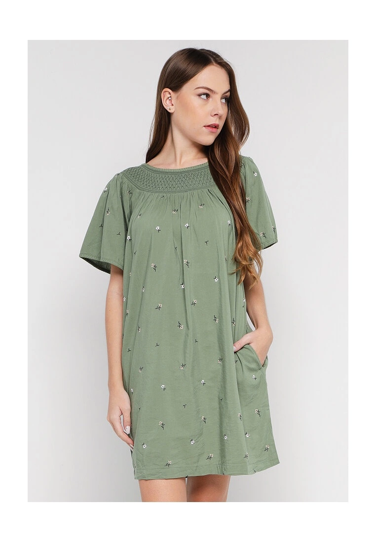 Old Navy Flutter Sleeves Smocked Floral Embroidered Mini Swing Dress 3 Old Navy Flutter Sleeves Smocked Floral Embroidered Mini Swing Dress