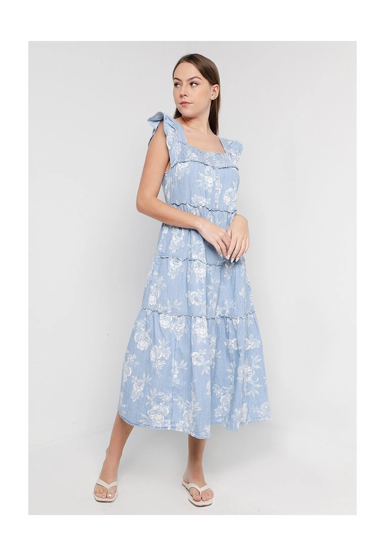 Old Navy Flutter Sleeves Floral Tiered Smocked Midi Swing Dress 3 Old Navy Flutter Sleeves Floral Tiered Smocked Midi Swing Dress